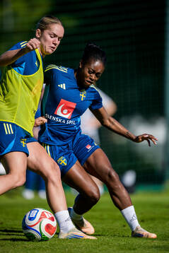 Hanna Lundkvist and Monica Jusu Bah of the women's national