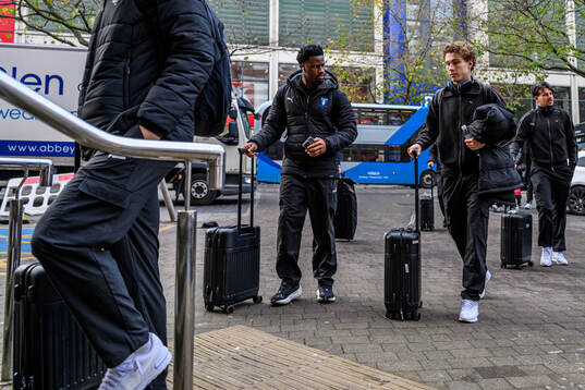 Emmanuel Ekong and Hugo Bolin of Malmö FF arrives at the