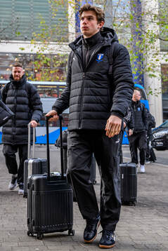 Goalkeeper Melker Ellborg of Malmö FF arrives at the hotel