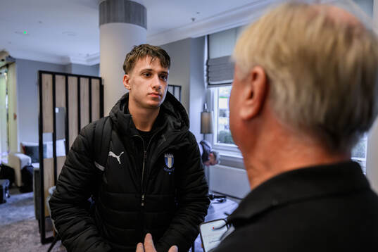 Kenan Busuladzic of Malmö FF is interviewed at the hotel