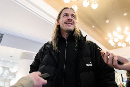 Goalkeeper Johan Dahlin of Malmö FF is interviewed at the