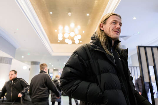 Goalkeeper Johan Dahlin of Malmö FF is interviewed at the