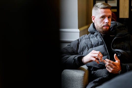 Pontus Jansson  of Malmö FF is interviewed at the hotel