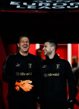 Goalkeeper Johan Dahlin and Gabriel Busanello  of Malmö FF