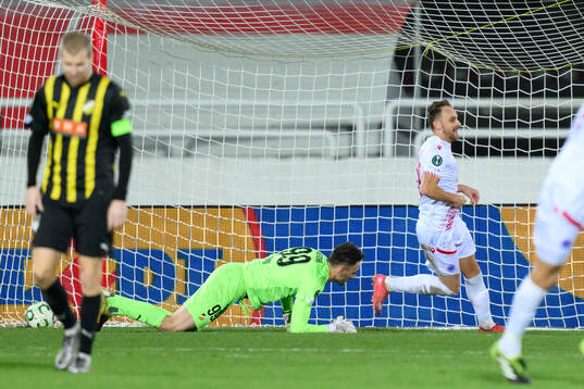 Nemanja Bilbija of Zrinjski Mostar celebrates