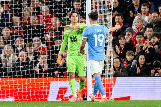 Goalkeeper Melker Ellborg and Colin Rösler of Malmö FF