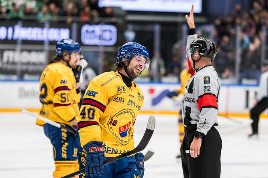 Djurgårdens Jacob Josefson reagerar på ett domslut