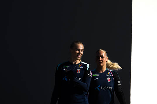 Goalkeeper Selma Panengstuen and Cathinka Tandberg of the