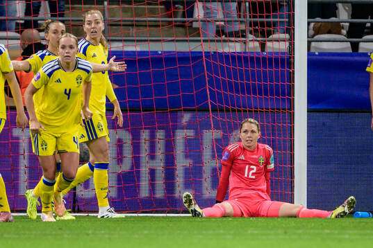 Goalkeeper Jennifer Falk of Sweden looks dejected