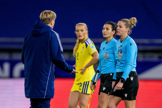 Head coach Tony Gustavsson of Sweden in a discussion with