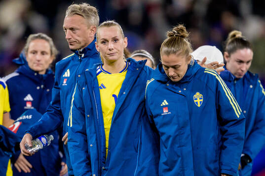 Stina Blackstenius and Filippa Angeldahl of Sweden look