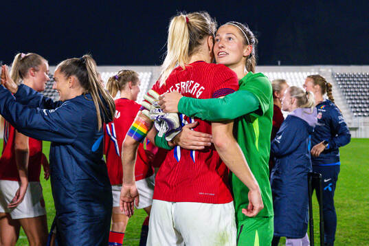 Ada Hegerberg and goalkeeper Cecilie Fiskerstrand of Norway