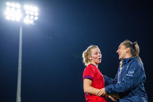 Justine Kielland and Vilde Bøe Risa of Norway celebrate