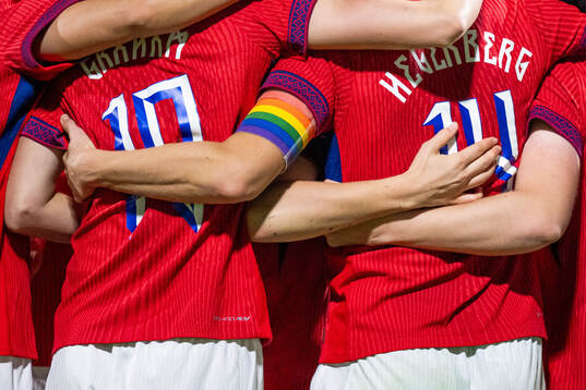 Caroline Graham Hansen and Ada Hegerberg of Norway celebrate