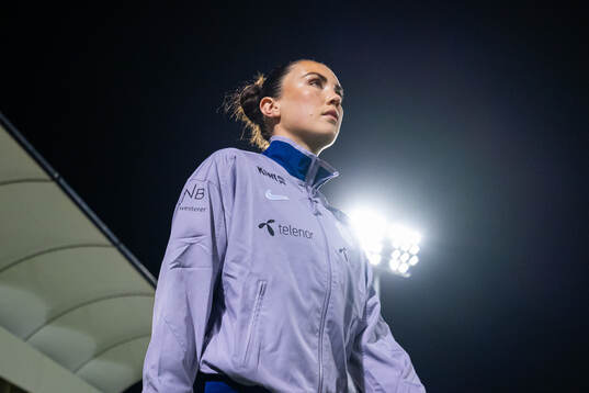 Ingrid Syrstad Engen of Norway enters the pitch