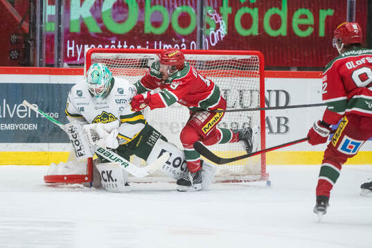 Björklövens målvakt Olle Eriksson Ek och Modos Tyler