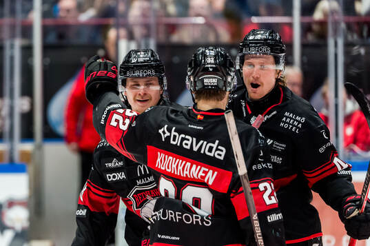 Malmö Redhawks Lauri Pajuniemi, Janne Kuokkanen och Robin