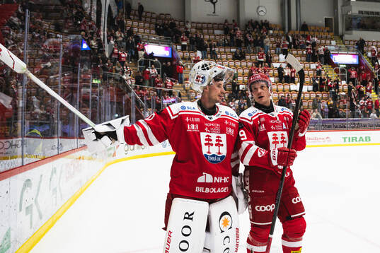 Timrås målvakt Jacob Johansson och Didrik Strömberg