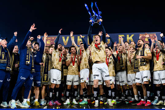 Hilmir Rafn Mikaelsson of Viking celebrates