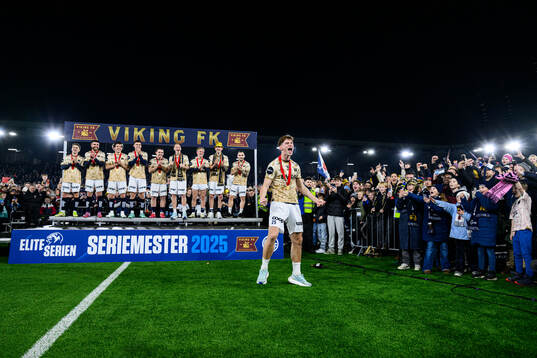 Henrik Falchener of Viking celebrates