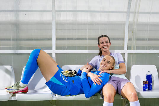 Goalkeeper Selma Panengstuen and Tuva Hansen of Norway