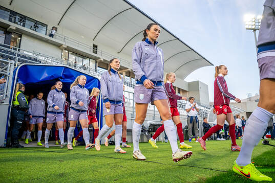 Ingrid Syrstad Engen of Norway enters the pitch