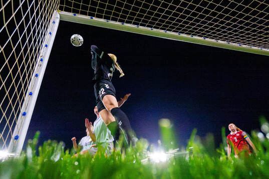 Goalkeeper Freja Thisgaard of Denmark makes a save