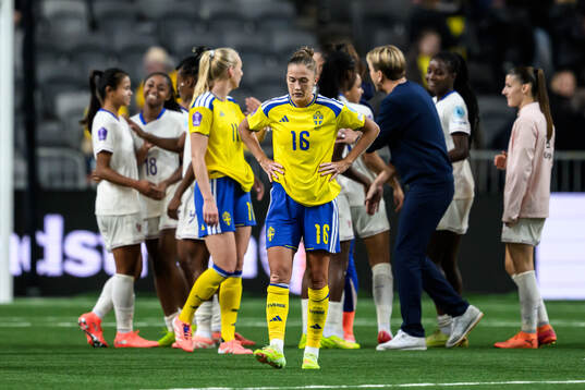 Filippa Angeldahl of Sweden looks dejected
