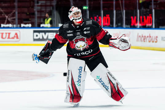 Malmö Redhawks målvakt Marek Langhamer jublar