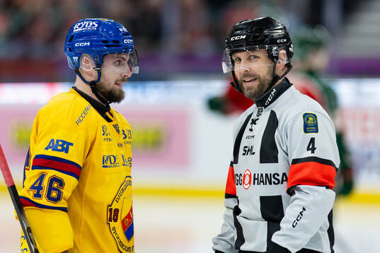 Djurgårdens Albin Grewe och domare Marcus Linde