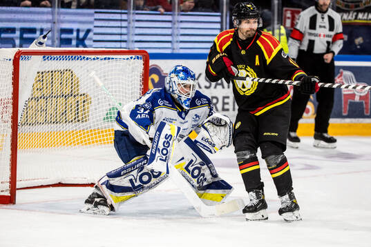 Leksands målvakt Jakob Hellsten och Brynäs Anton Rödin