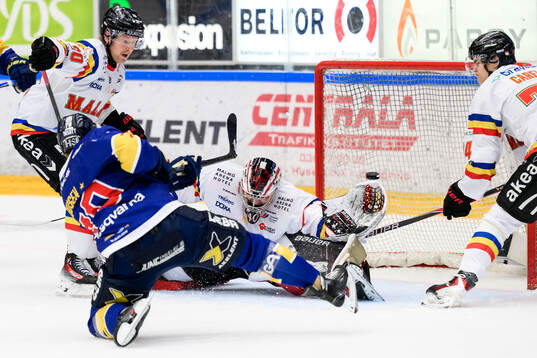 HV71s Lukas Rousek och Malmö Redhawks målvakt Oskar