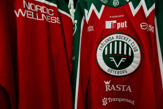 Frölundas klubbmärke på en matchtröja