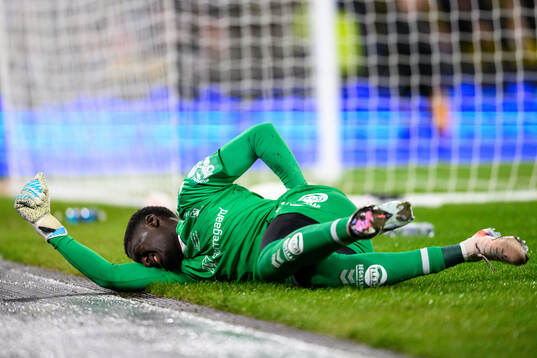 goalkeeper Mamour Ndiaye of Sarpsborg 08 in pain