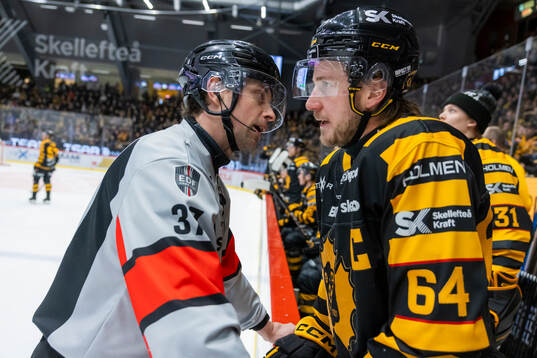 Huvuddomaren Johan Wedin och Skellefteås Jonathan Pudas