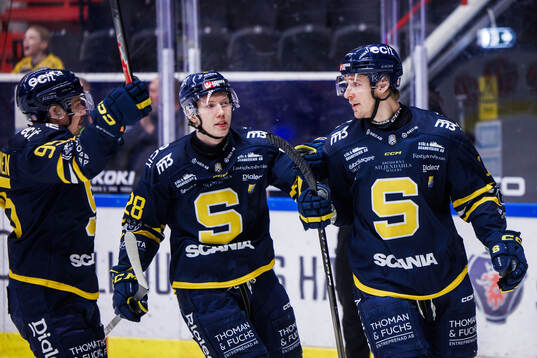 Södertäljes Carter Ashton 8h) jublar med Adam Hesselvall