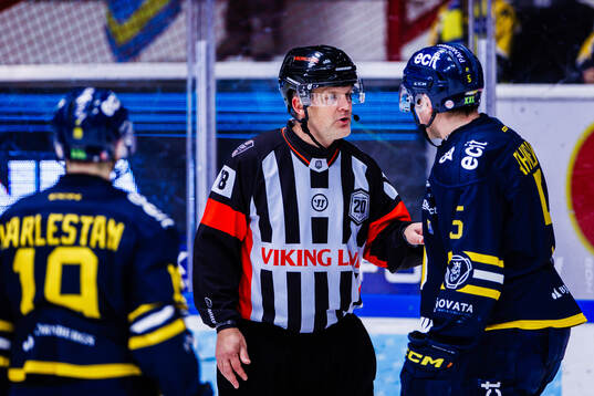 Domare Mikael Nord och Södertäljes Jonas Ahnelöv