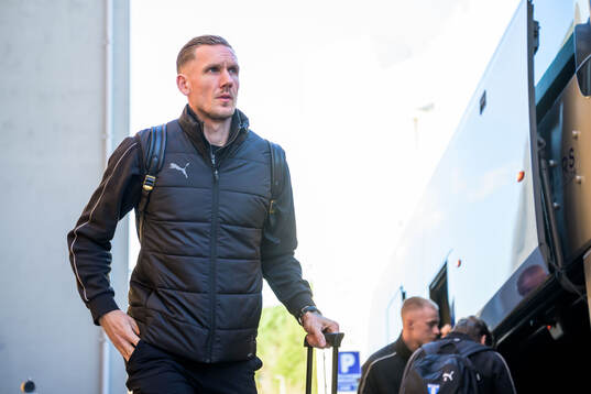 Goalkeeper Robin Olsen arrives at the hotel