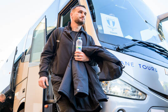 Head coach Anes Mravac arrives at the hotel