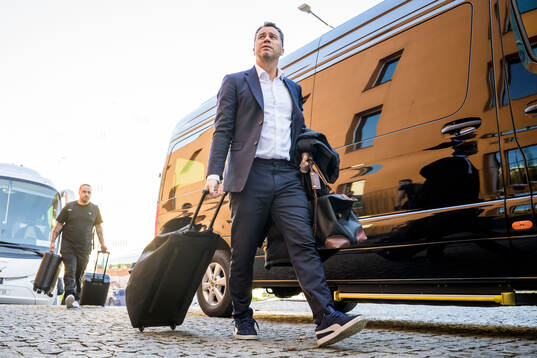 Sports director Daniel Andersson arrives at the hotel