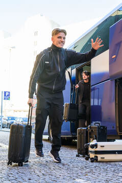Jens Stryger Larsen arrives at the hotel