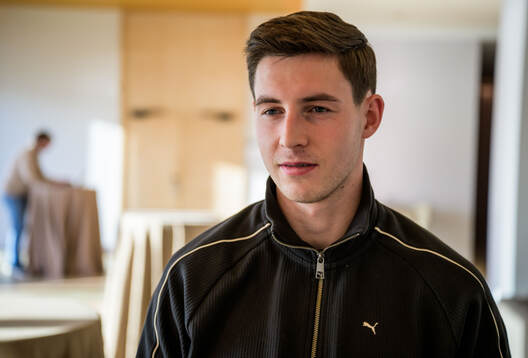 Lasse Berg Johnsen of Malmö FF is interviewed by the media