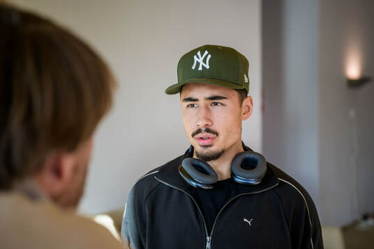Adrian Skogmar of Malmö FF is interviewed by the media at