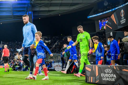 Pontus Jansson and goalkeeper Robin Olsen of Malmö FF