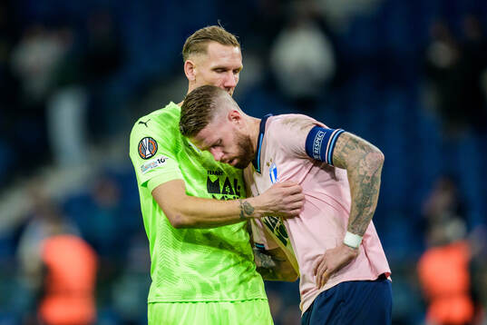 Goalkeeper Robin Olsen and Pontus Jansson of Malmö FF