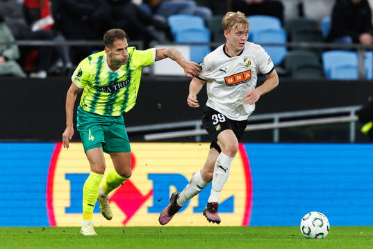 Enric Saborit of AEK Larnaca and Isak Brusberg of Häcken