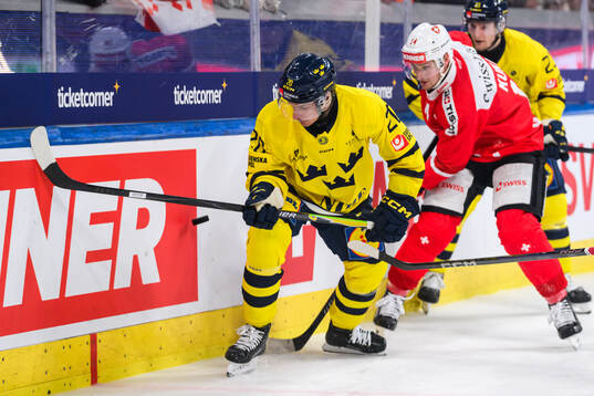 Andre Petersson of Sweden in the ice hockey game between