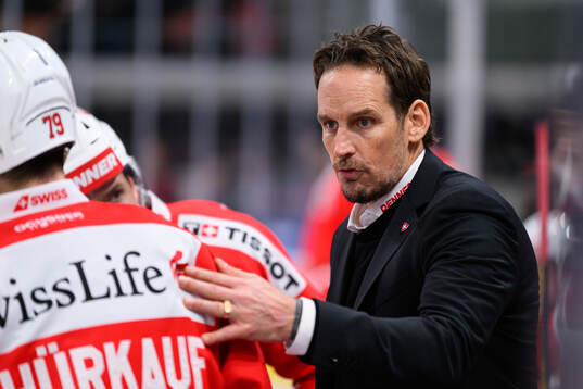 Coach Patrick Fischer of Switzerland in the ice hockey game