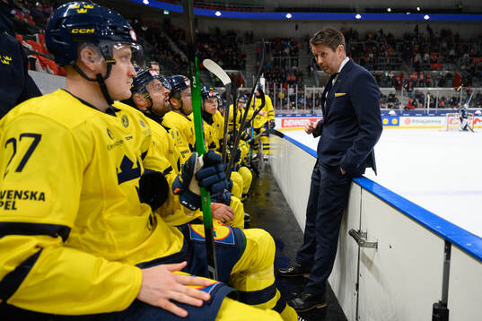 Assistant coach Stefan Klockare of Sweden in the ice hockey