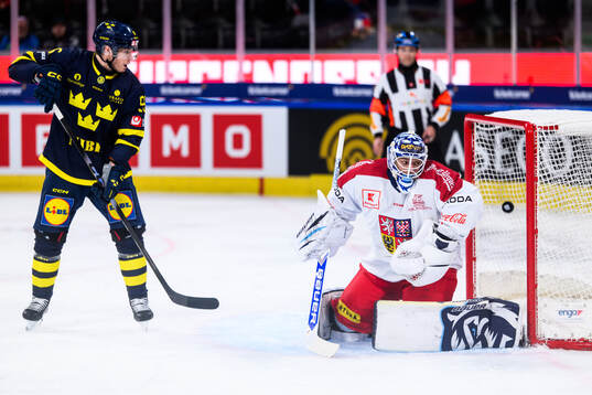 Goaltender Petr Kvaca of Czech Republic lets in 0-1 in the